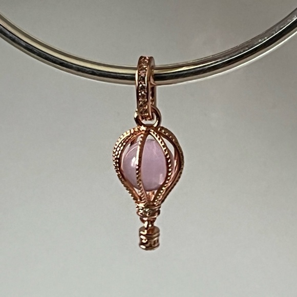 Jewelry - Rose Gold Plated Sterling Silver Sparkling Pink Hot Air Balloon Charm